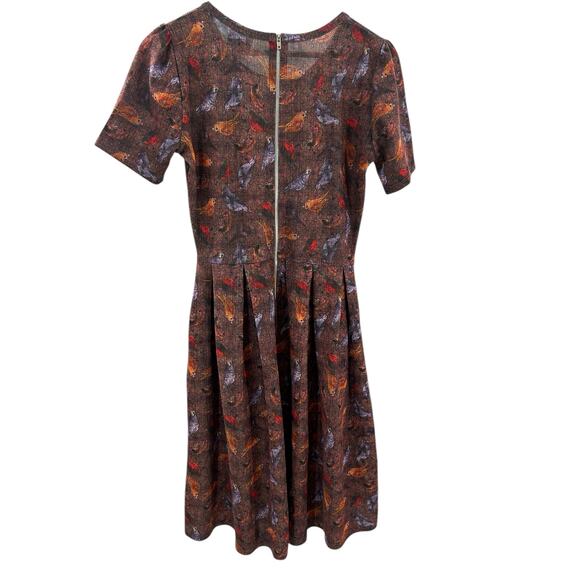LuLaRoe Amelia Dress Large Bird Print Stretch Fit & Flare w/ Pockets Modest - Picture 3 of 7